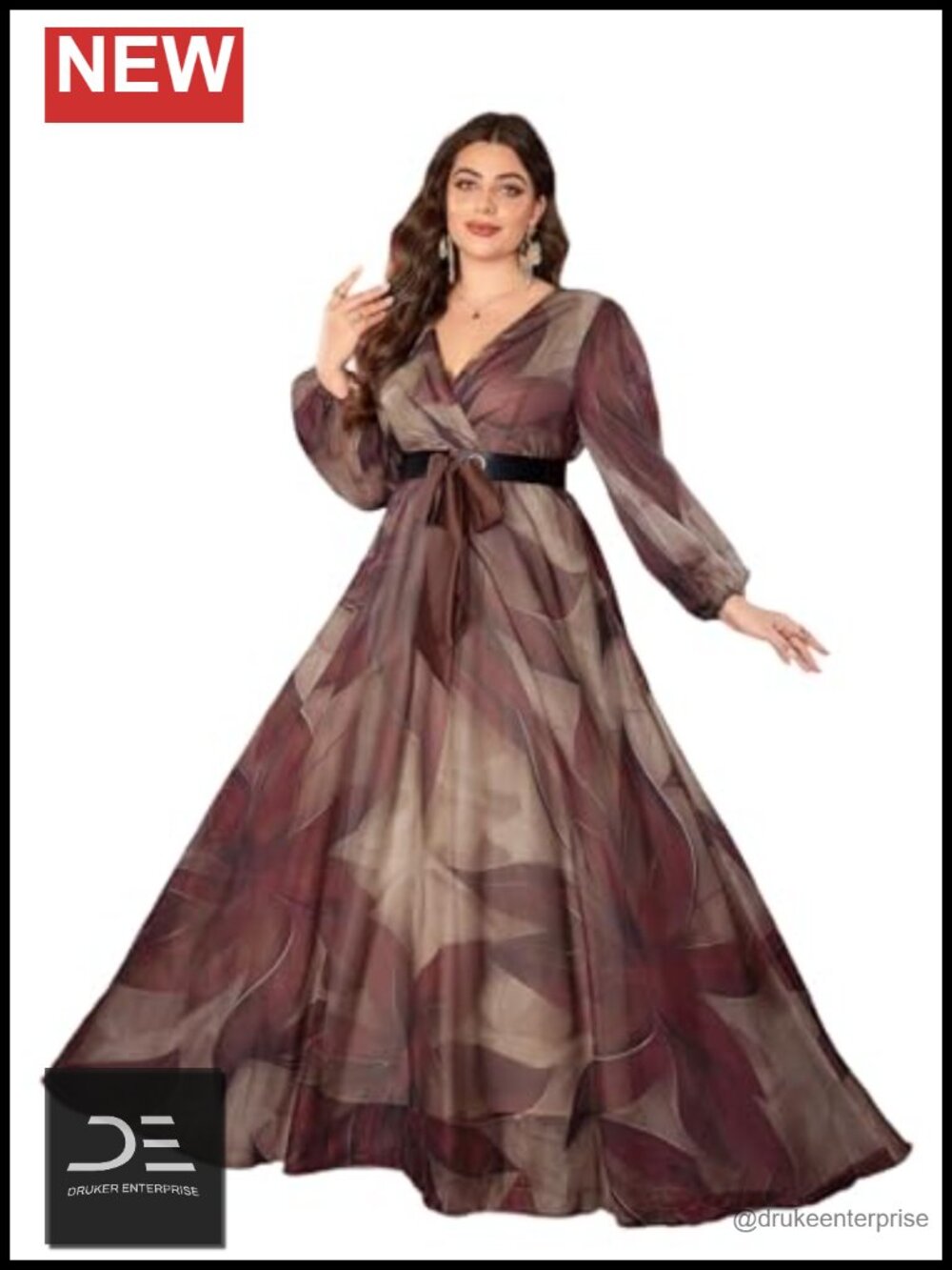 Plus Size Sequin Maxi Dress Long Sleeve V-Neck Formal Cocktail Evening